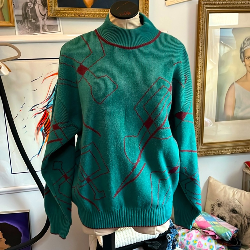 Vintage 80’s Pullover Sweater. Teal and Purple